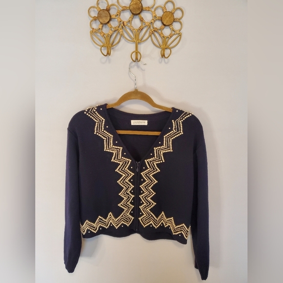 Liz Claiborne Navy Pearl zip up cardigan - Picture 7 of 16